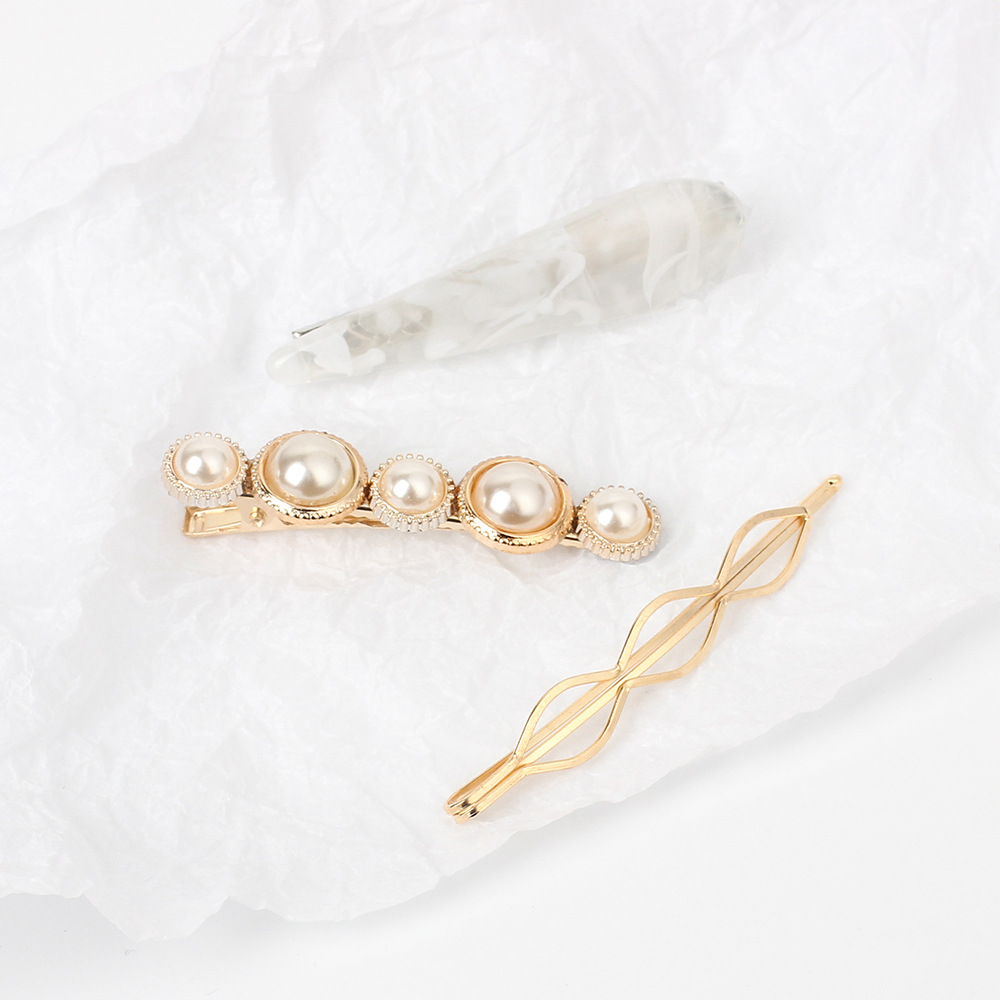 13g Weight Headwear Classification Birthday Occasion Women'S Gender Coffee, Grey, White, Black Color Korean Geometric Pearl Alloy Hairpin Set 6