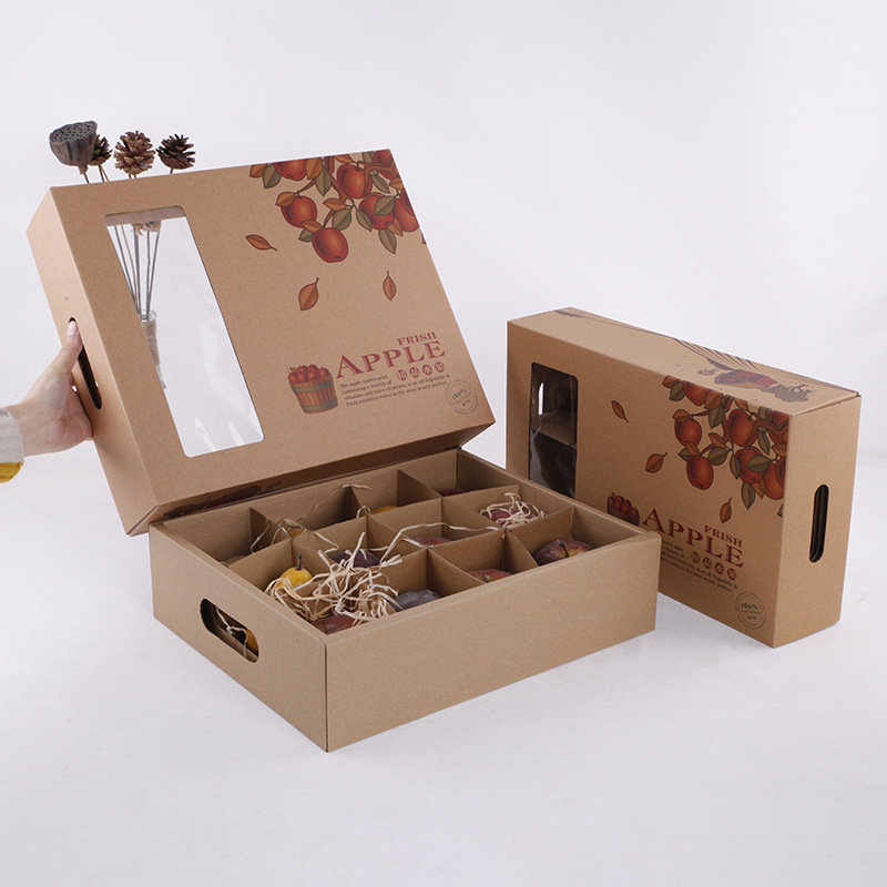 8个装12个装苹果礼盒现货天地盖牛皮瓦楞纸盒开窗水果包装盒批发