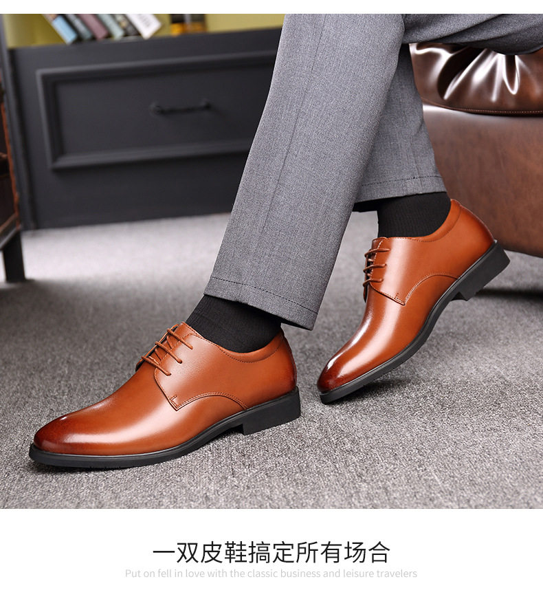 Giày da nam công sở cổ thấp da bò, đế cao su êm chân, size lớn — Màu đen chi tiết 8