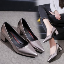 2019春季新款韓版尖頭淺口女鞋子女士高跟鞋中跟粗跟單鞋批發