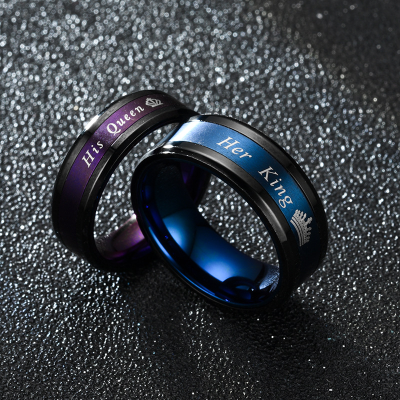 Fashion New Black Blue Black Purple Queen Ring King Queen display picture 4