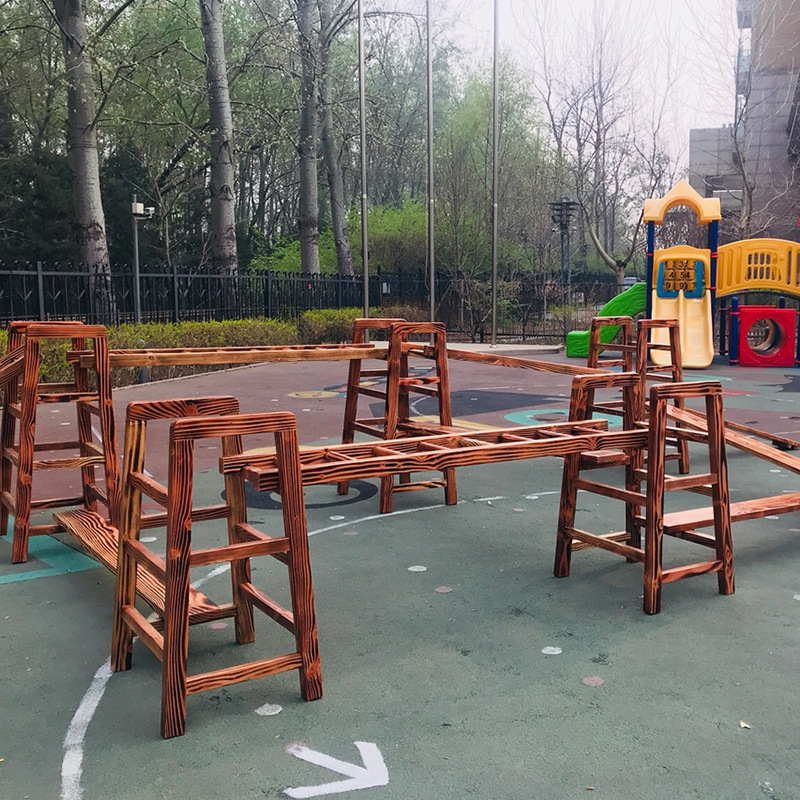 幼儿园户外木质攀爬架儿童体能训练组合感统训练器材碳化木攀爬梯|ms