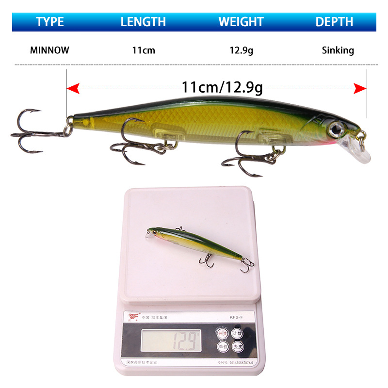 15 Colors Sinking Minnow Fishing Lures Hard Baits Fresh Water Bass Swimbait Tackle Gear