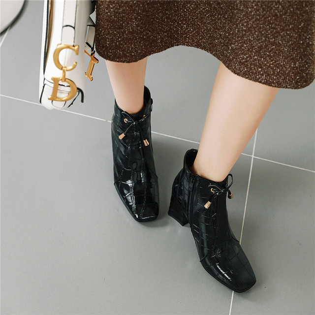 Short boots fashion sexy square head autumn and winter thick side zipper nude boots