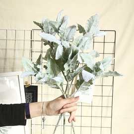 工厂店仿真北植绒花欧式银叶菊图片色草图片色叶手捧花配草家居装