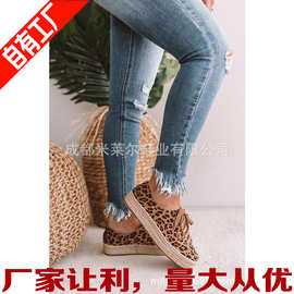 外贸定制爆款2019新款低价平跟豹纹系带休闲女式休闲单鞋40-43码