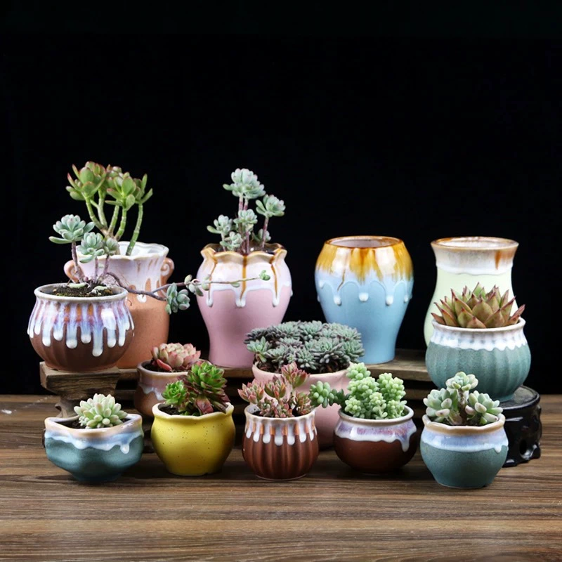 Завод прямых продаж мясистый цветочный горшок поток застекленный гончарный горшок завод цветочный горшок мяса старый ворс Крытый горшок зеленый цветочный горшок