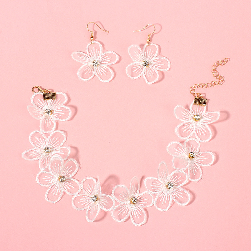 8g Weight Necklace Classification Wedding, Travel Occasion Lock Pattern Women'S Gender Cross-border New Accessories Internet Hot Fresh Rhinestone Flower Necklace Pearl Choker Necklace Short Clavicle Chain 6