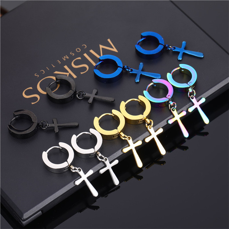 Fashion Cross Titanium Steel Plating Dangling Earrings 1 Piece display picture 6