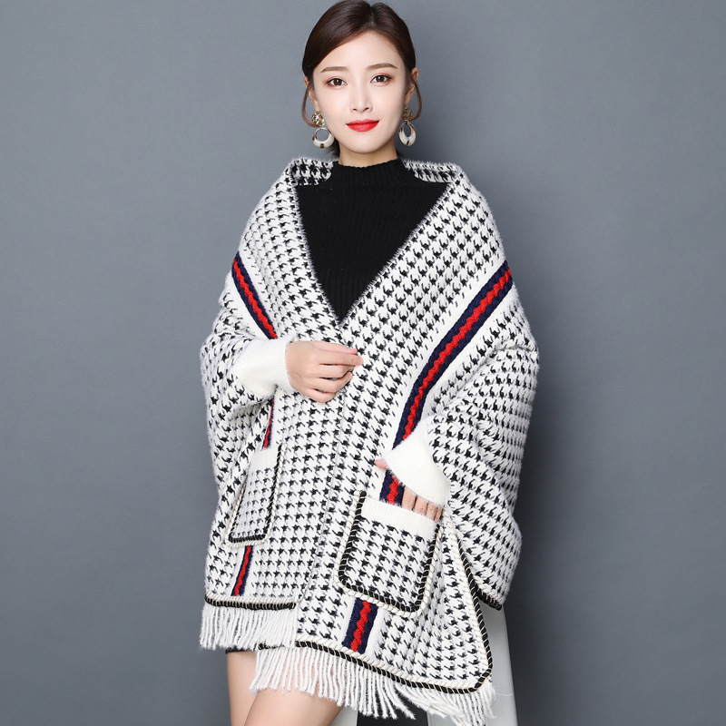 小香風披肩女外穿秋冬新款加厚仿水貂絨外套百搭韓版開衫鬥篷披風