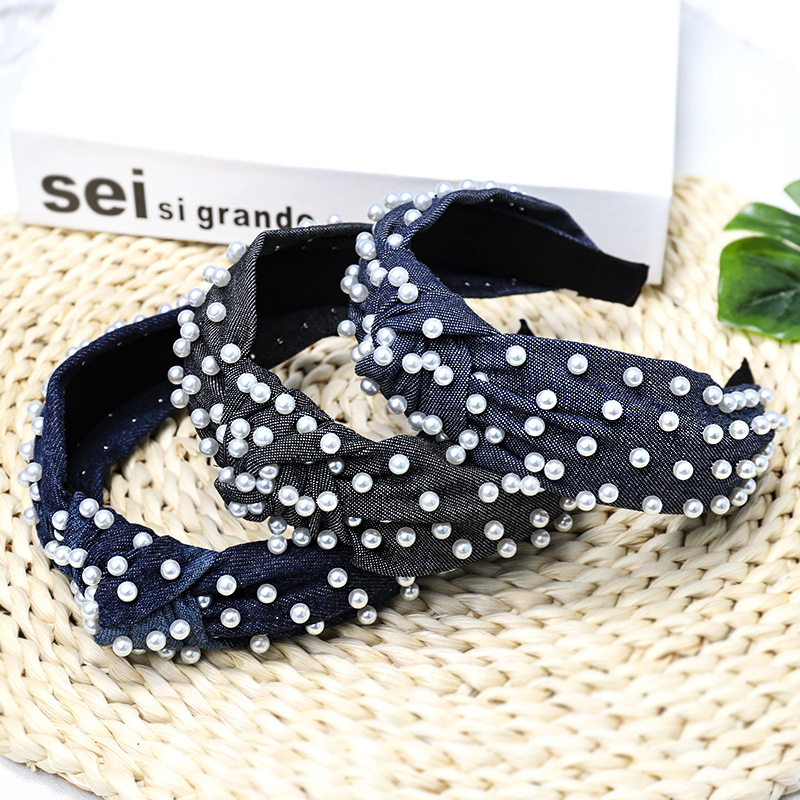 Cross-border Korea Dongdaemun Headband Popular Playful New Denim Fabric Knotted Nails Headband display picture 13