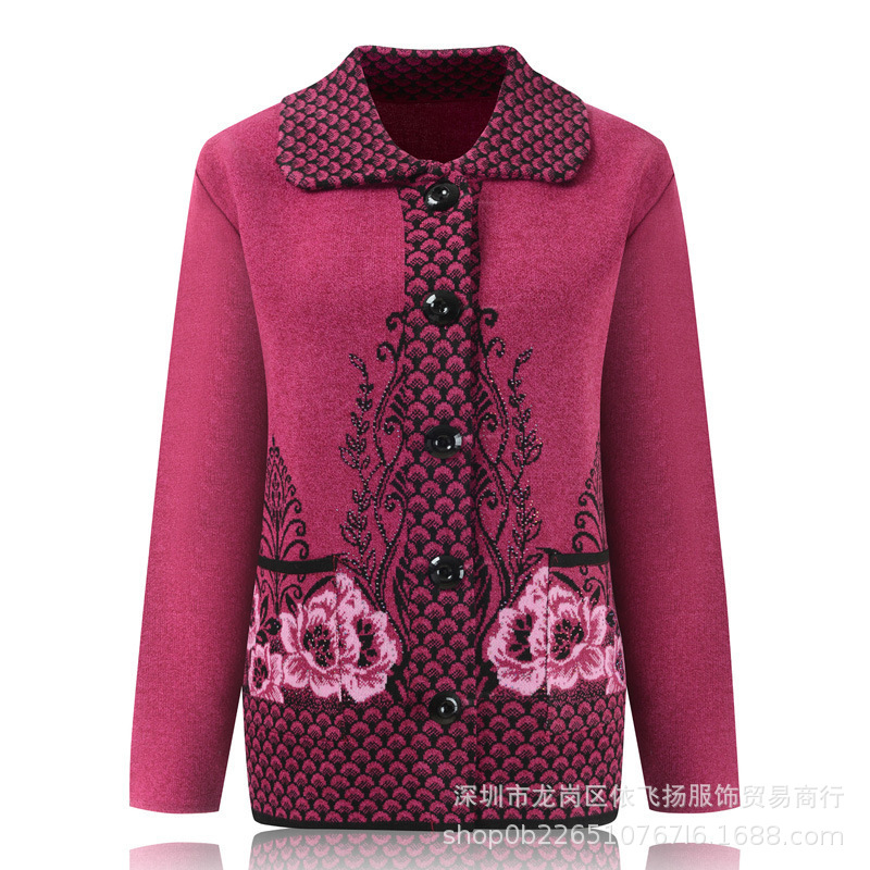 廠家直供中老年媽媽裝新款女式開衫毛衣 冬裝大碼針織打底羊毛衫