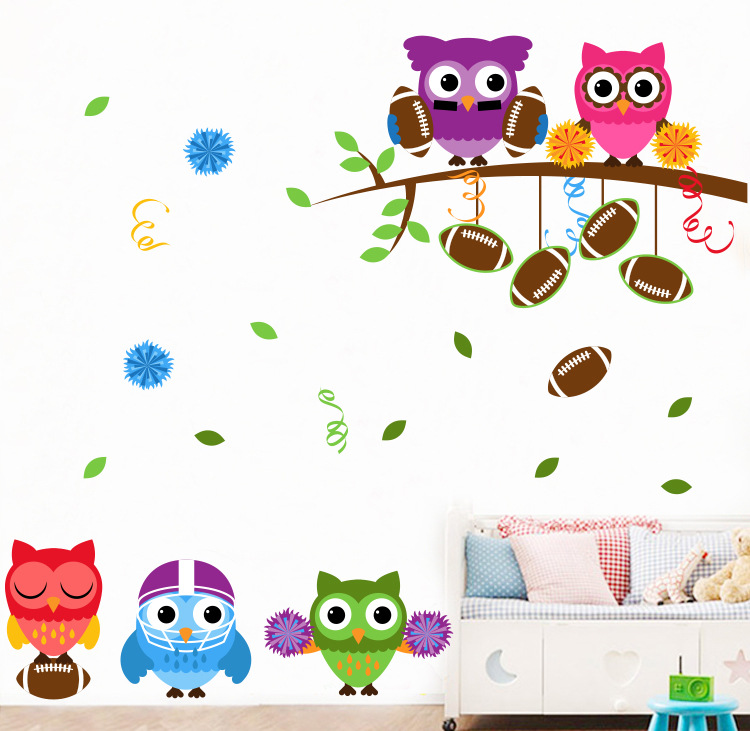 2023年新款猫头鹰跨境规格墙贴画儿童房墙壁装饰自粘贴纸YR3060