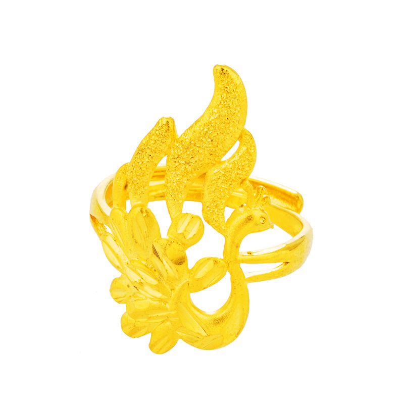 Vietnam arena oro 24K moneda europea anillo abierto grande Peacock Phoenix anillo de las mujeres durante mucho tiempo no se desvanece arena joyería de oro