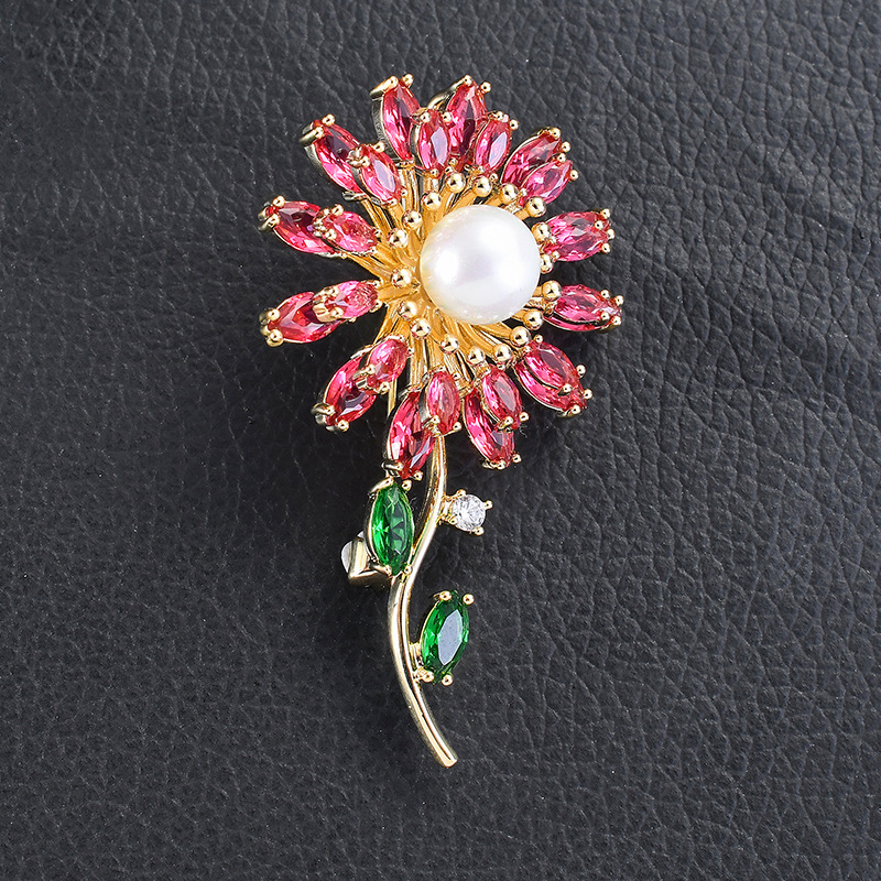 Pastoral Sunflower Copper Inlay Zircon Women's Brooches display picture 5