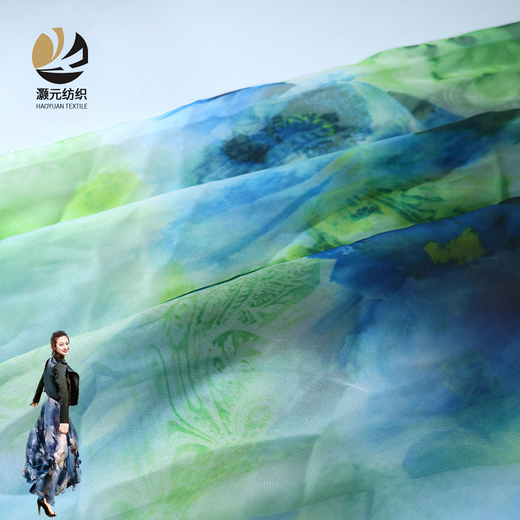 厂家供应 30D雪纺双头定位印花面料 女装演出服舞台服围巾面料