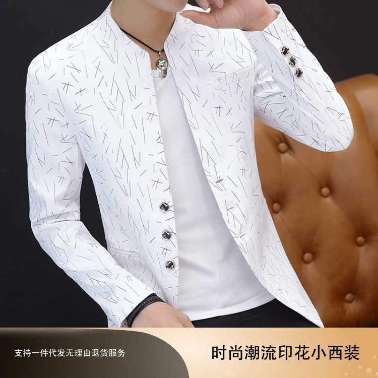 Men's printed small suit men's Korean st...