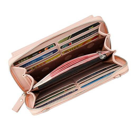 Ladies zipper handbag, large capacity chain bag, fashionable European and American buckle mobile phone bag, multi-card slot long wallet