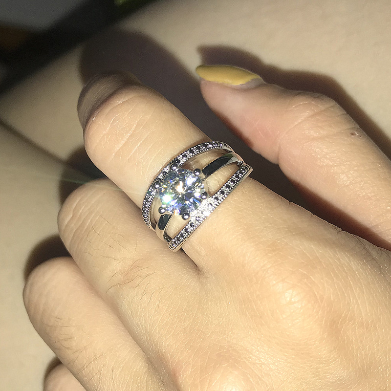 Cross-border AliExpress hot multi-layer six-claw diamond ring European and American fashion foreign trade wedding ring rose gold plated jewelry