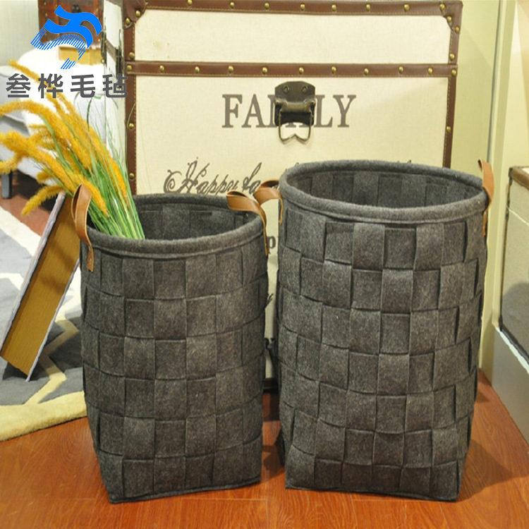 大容量毛毡圆桶收纳筐儿童玩具收纳蓝创意家用脏衣蓝