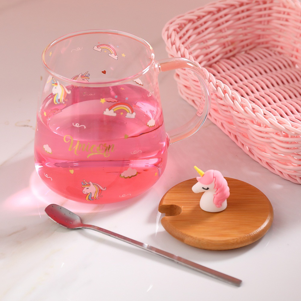 Unicornio personalizado taza transparente con tapa cuchara regalo creativo Oficina lindo beber
