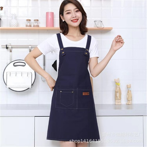 Kitchen canvas apron, custom logo apron, imitation denim solid color apron, custom suspender style waiter smock