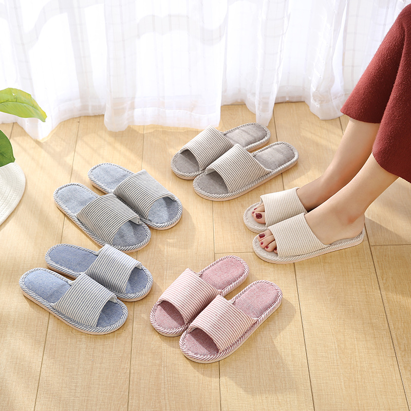 New spring and autumn floor slippers striped linen soft home slippers casual non-slip fabric slippers manufacturers wholesale