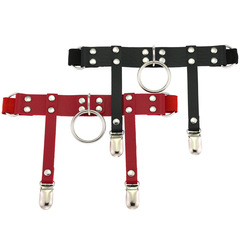 Japanese and Korean girls love PU leather round hoop thigh band with Harajuku punk gothic elastic thigh ring