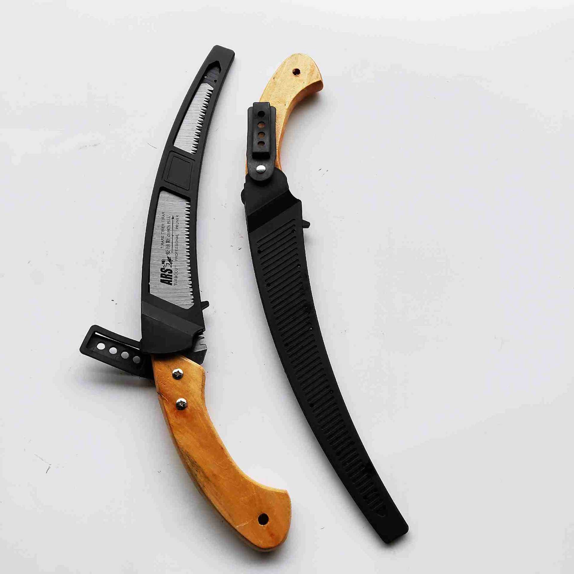 手工锯木柄伐木锯弯口高枝锯木工锯果树锯带鞘锋利园林工具木把子