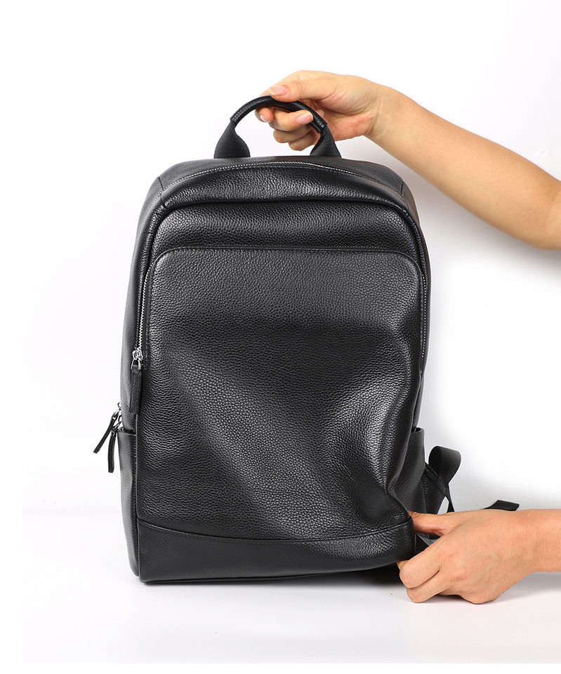 Ba lô nam da bò thật lớp đầu cỡ lớn 41×28×12 cm, ngăn laptop 14 inch chống nước — Màu đen chi tiết 7