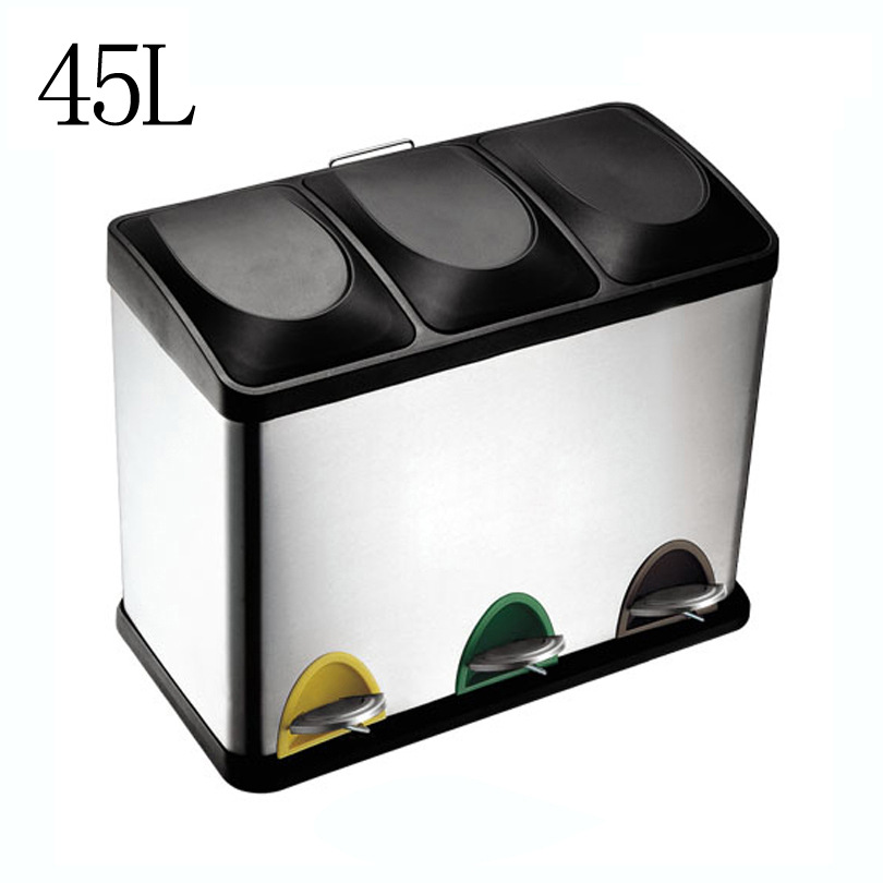 45L双筒家庭小区分类脚踏户外酒店不锈钢垃圾桶北京环卫桶