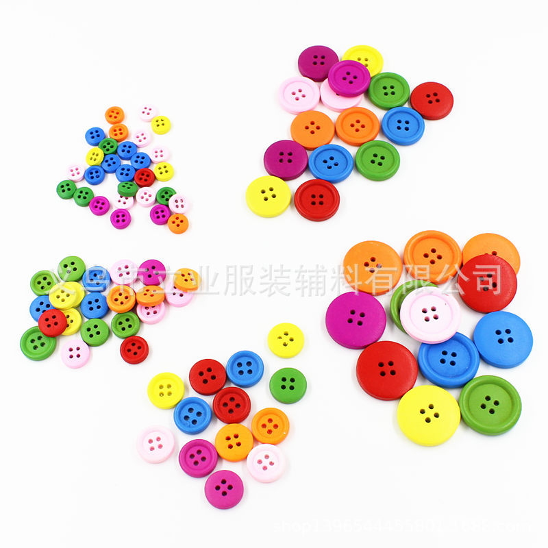 跨境 七彩纽扣 圆形4孔纽扣 木扣 手工DIY装饰 厂家批发 可小包装