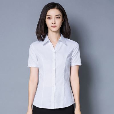2020 Spring new pattern Business Suits shirt Short sleeved white Korean Edition Self cultivation V-neck shirt student interview formal wear