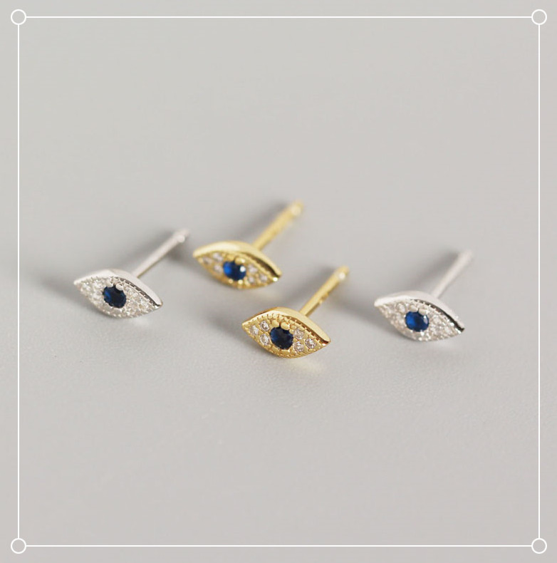 Yhe0121 Personality S925 Sterling Silver Devil's Eyes Temperament Wild Earrings Eyes Diamond Earrings display picture 1