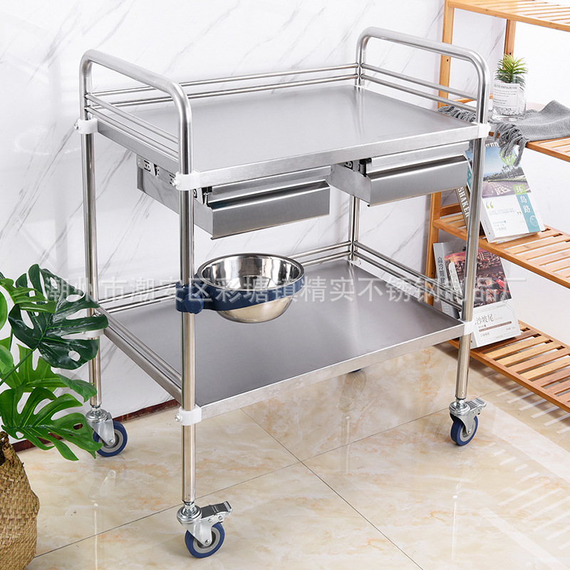 不锈钢双抽屉治疗车.器械台 医用小推车 仪器车.换药车(三层厚型)