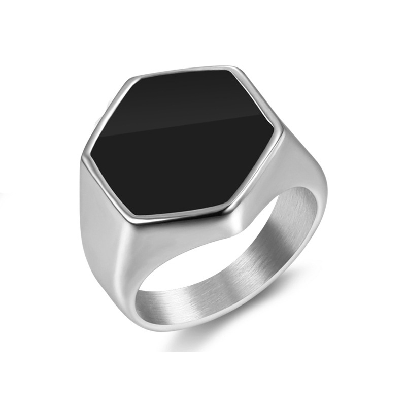 Men'S Gender Fashion Hexagon Square Titanium Steel Enamel Men's Rings