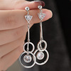 Long earrings, universal crystal with tassels, simple and elegant design, silver 925 sample