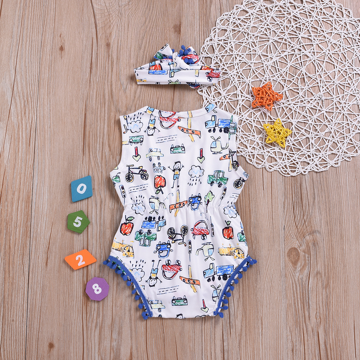 Children's Clothing Cartoon Car Newborn Clothes Romper Turban Two-piece Suit display picture 3