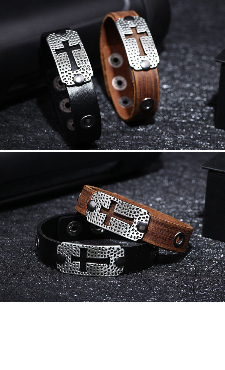 Fashion Hollow Cross Bracelet Leather Alloy Accessories Bracelet display picture 3