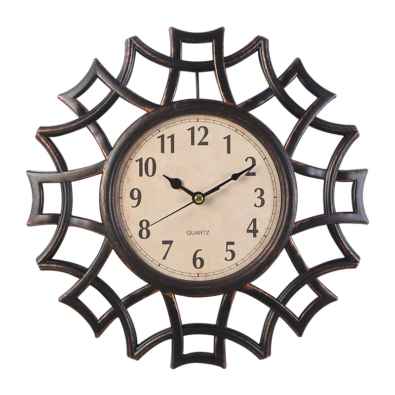 Cross-border 10 inch retro wall clock Nordic round living room clock fashion wall clock foreign trade generation silent quartz clock