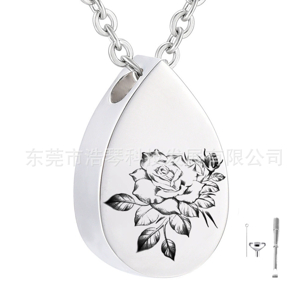 Трансграничные поставки ПЭТ пепел ожерелье из нержавеющей стали в форме капли розы шкатулка кулон кремации ювелирные изделия