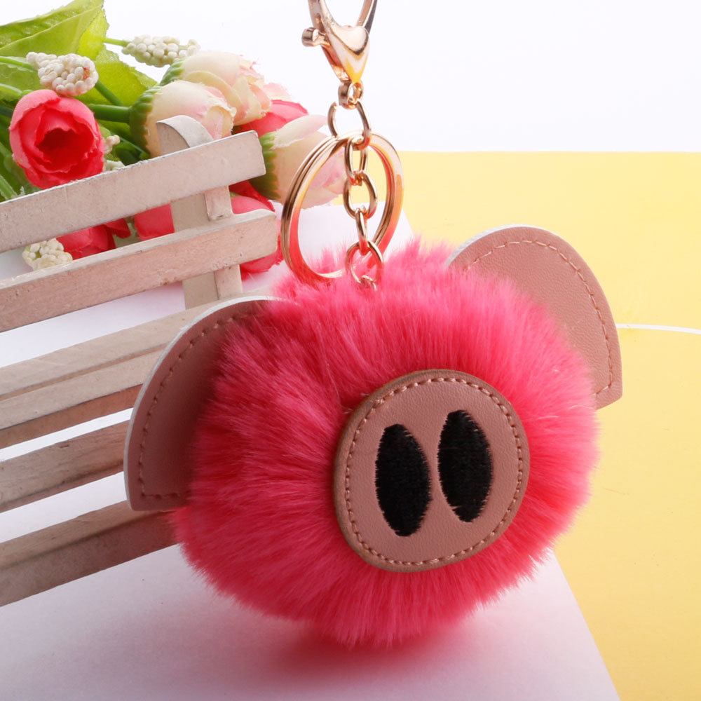 hair ball cute pig hair ball keychain PU fur animal plush keychain bag car pendantpicture11