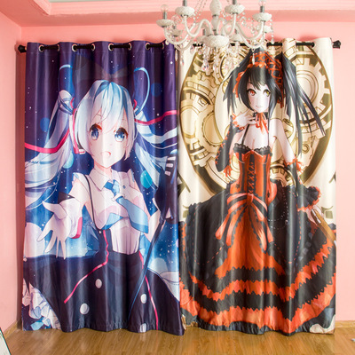 二次元卡通动漫窗帘初音狂三卧室遮光布出租房宿舍客厅卧室飘窗布|ru