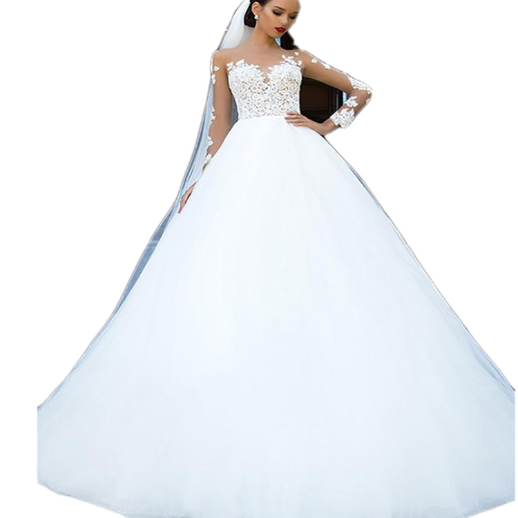 Main Export Wedding Dress 2025 New Dress Tail Fantasy Bride Long-Sleeved Lace Slimming Look Female Travel Photography