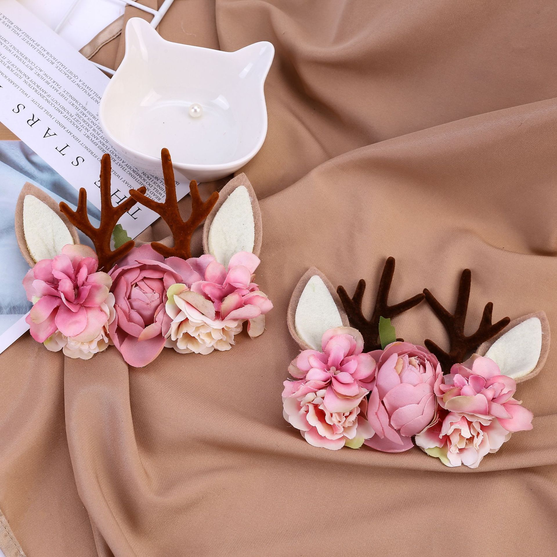 Fashion Flower Antlers Cloth Flowers Hair Band 1 Piece