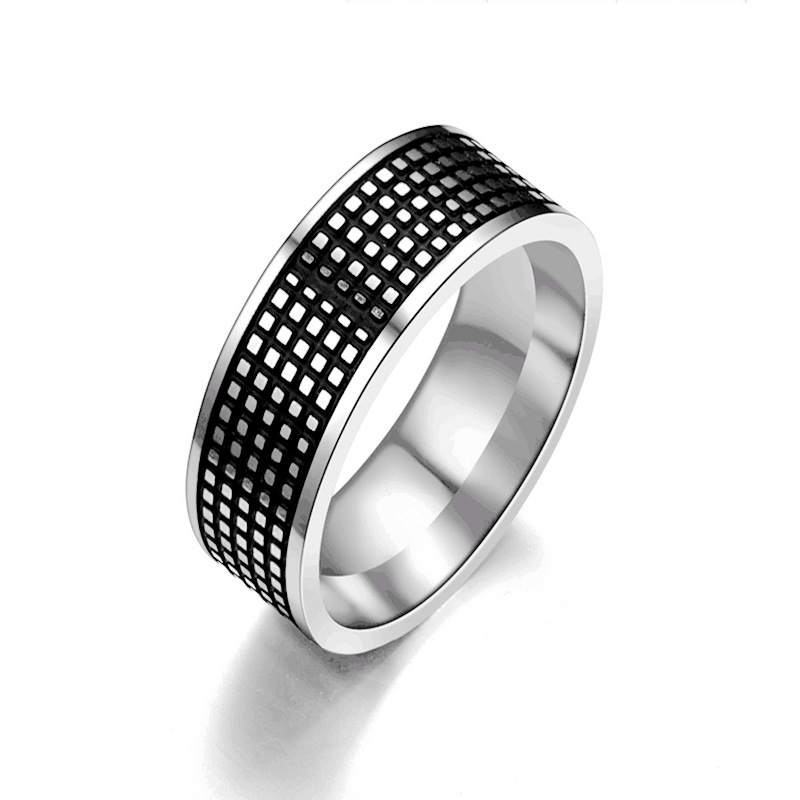 Unisex Gender Fashion New Carved Square Painting Oil Black Stainless Steel Ring Wholesale Nihaojewelry