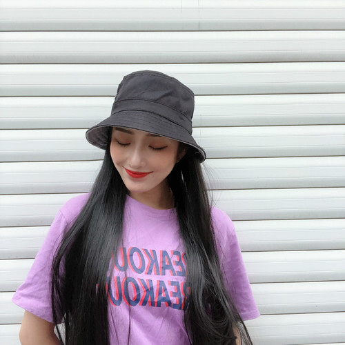 Live broadcast wig and hat integrated summer women's fashion black long straight hair breathable fisherman hat wholesale