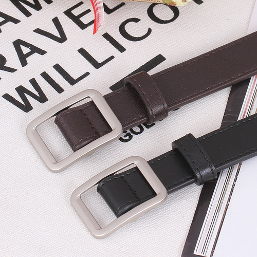 Non-hole square buckle women's belt for women, simple and versatile, Korean retro fashion black pants belt for women, Korean style student