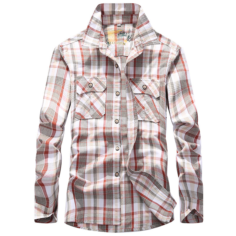 Venta al por mayor transfronteriza nueva primavera y otoño camisa de los hombres camisa a cuadros de manga larga de algodón suelto camisa casual hombres 3116