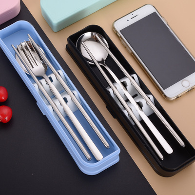 日韩304不锈钢餐具套装 糖果色方盒圆勺便携餐具定制可印LOGO批发|ms